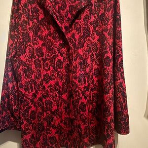 Elegant 2 piece Red and Black Sparkling Floral Blouse with matching tank